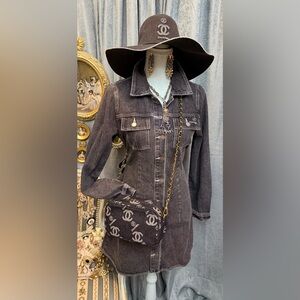 Gray Denim  Dress with Bag , Hat and Jewelry